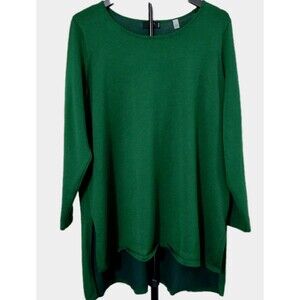 Tahari Womens 1X Hunter Green Sweater Pullover 3/4 Sleeve Christmas Casual